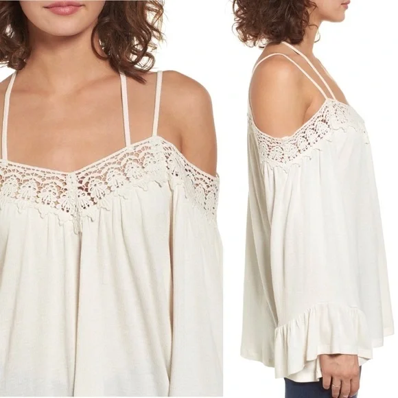 Sun & Shadow Crochet Trim Off the Shoulder Top - Picture 3 of 10